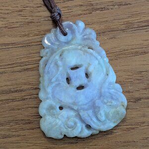 Vintage Hand Carved Lavender Jade Pendant - Translucent Pierced Openwork Amulet